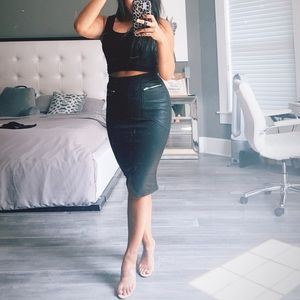 Black Denim skirt in a coated finish